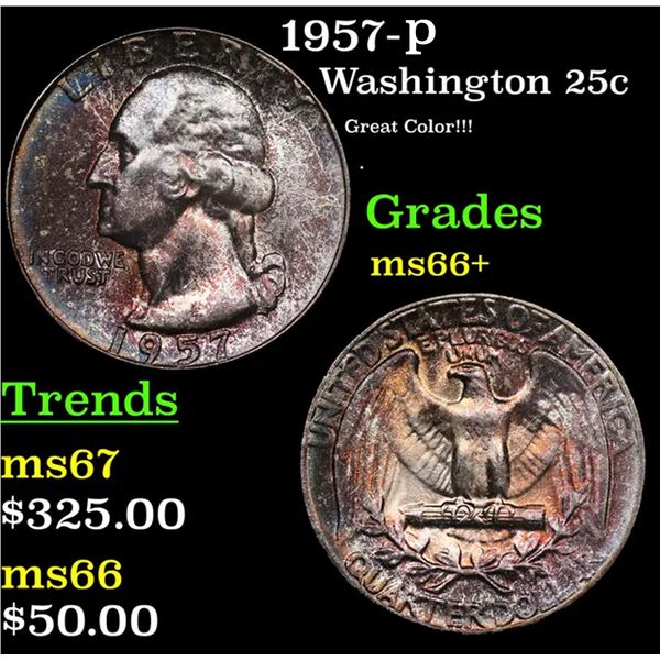 1957-d Washington Quarter 25c Grades GEM++ Unc