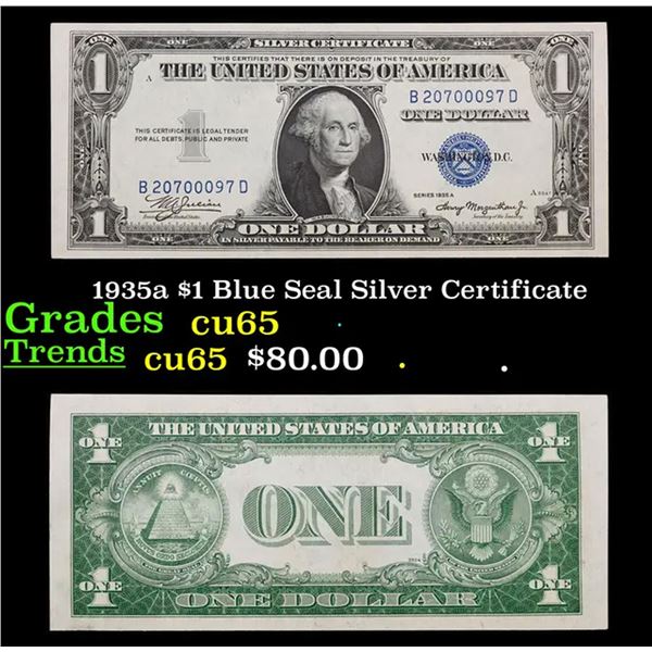 1935a $1 Blue Seal Silver Certificate Grades Gem CU