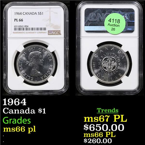 NGC 1964 Canada Dollar $1 Graded ms66 pl By NGC