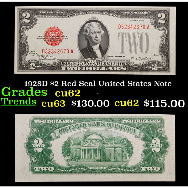 1928D $2 Red Seal United States Note Grades Select CU