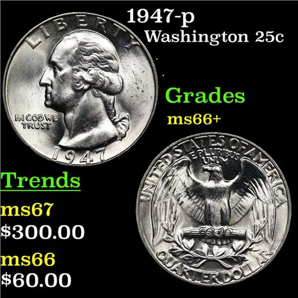 1947-p Washington Quarter 25c Grades GEM++ Unc