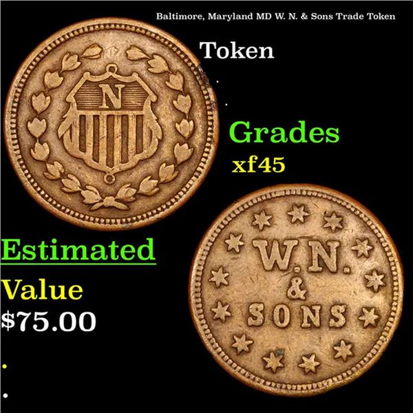 Baltimore, Maryland MD W. N. & Sons Trade Token Grades xf+