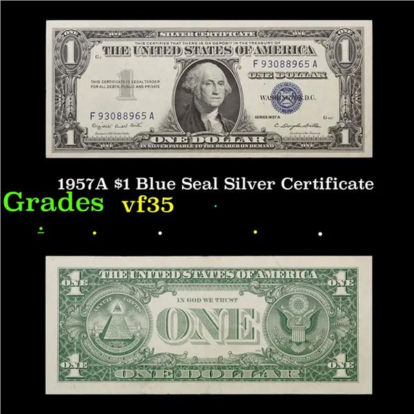 1957A $1 Blue Seal Silver Certificate Grades vf++