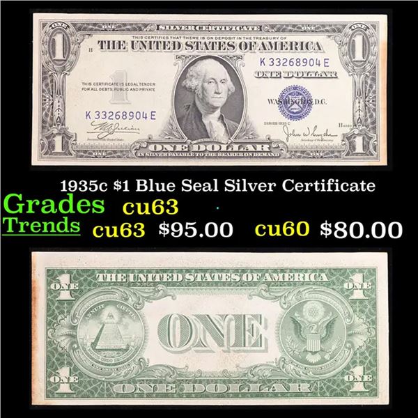 1935c $1 Blue Seal Silver Certificate Grades Select CU