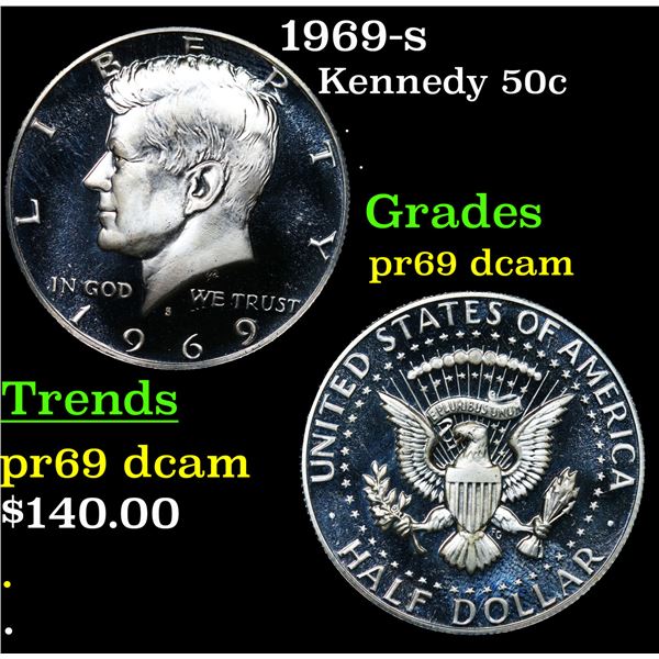 Proof 1969-s Kennedy Half Dollar 50c Grades GEM++ Proof Deep Cameo