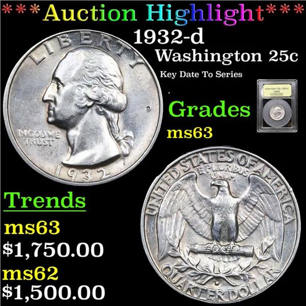 ***Auction Highlight*** 1932-d Washington Quarter 25c Graded Select Unc BY USCG (fc)