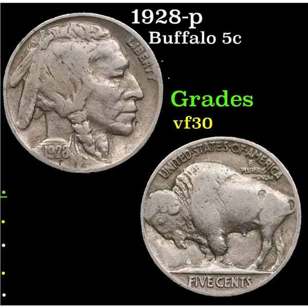 1928-p Buffalo Nickel 5c Grades vf++