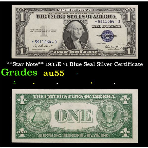 **Star Note** 1935E $1 Blue Seal Silver Certificate Grades Choice AU