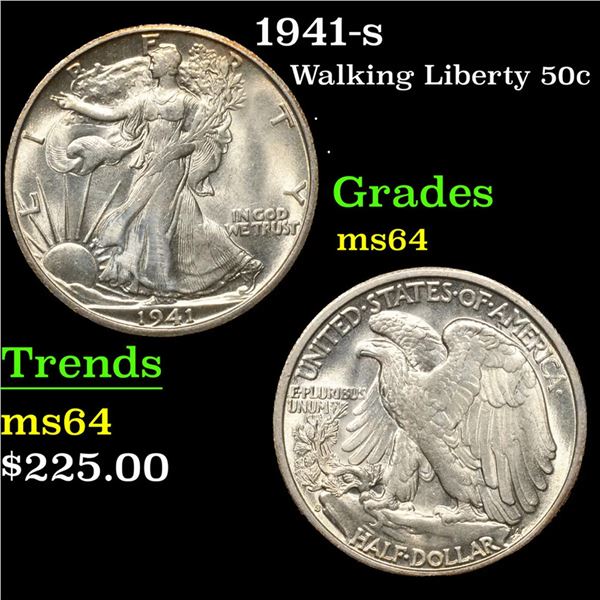 1941-s Walking Liberty Half Dollar 50c Grades Choice Unc