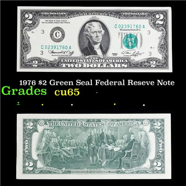 1976 $2 Green Seal Federal Reseve Note Grades Gem CU