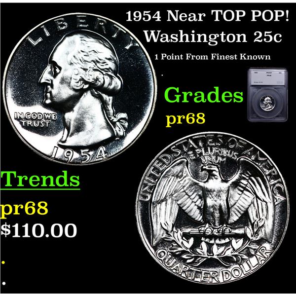 Proof 1954 Washington Quarter Near TOP POP! 25c Graded pr68 BY SEGS