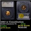 Image 1 : Proof 1987-w Constitution  Gold Commemorative $5 Graded pr70 dcam By SEGS