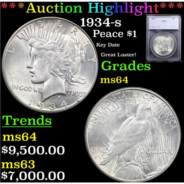 ***Auction Highlight*** 1934-s Peace Dollar $1 Graded ms64 By SEGS (fc)