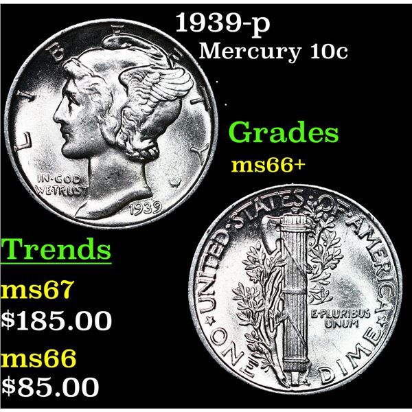 1939-p Mercury Dime 10c Grades GEM++ Unc