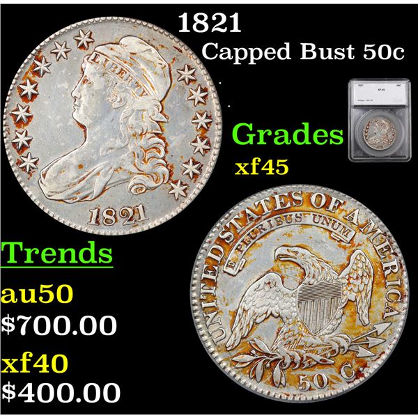 1821 Capped Bust Half Dollar 50c Graded xf45 By SEGS