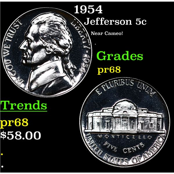 Proof 1954 Jefferson Nickel 5c Grades GEM++ Proof