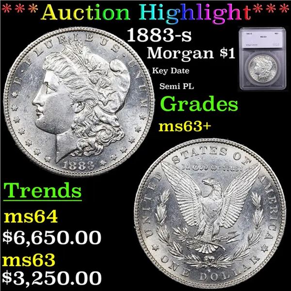 ***Auction Highlight*** 1883-s Morgan Dollar $1 Graded ms63+ BY SEGS (fc)