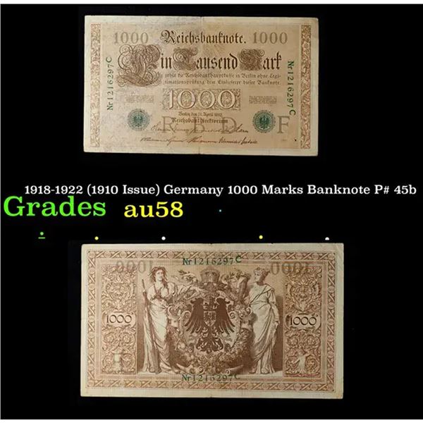 1918-1922 (1910 Issue) Germany 1000 Marks Banknote P# 45b Grades Choice AU/BU Slider