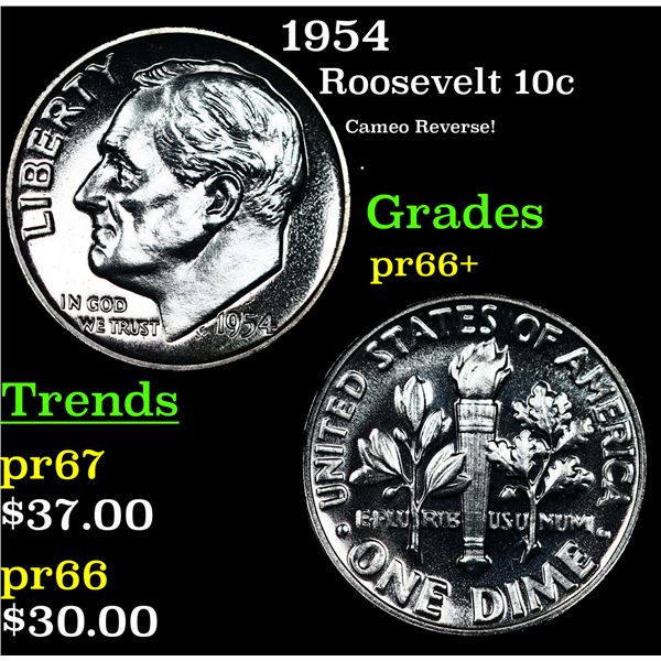 Proof 1954 Roosevelt Dime 10c Grades GEM++ Proof