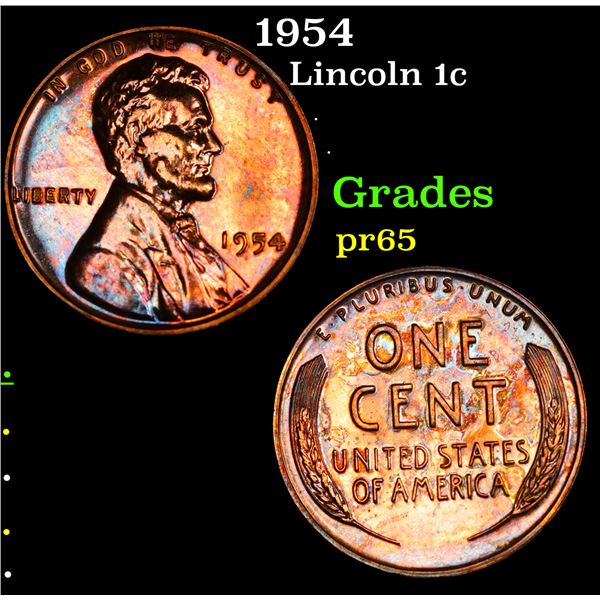 Proof 1954 Lincoln Cent 1c Grades GEM Proof