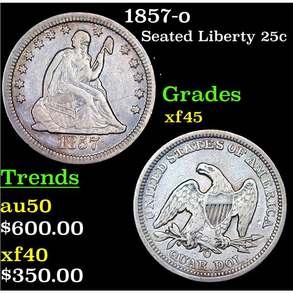 1857-o Seated Liberty Quarter 25c Grades xf+