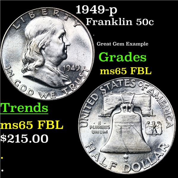 1949-p Franklin Half Dollar 50c Grades GEM FBL