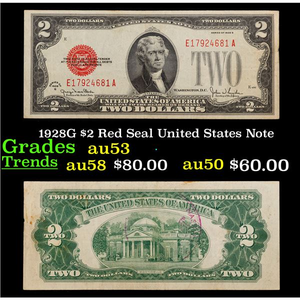 1928G $2 Red Seal United States Note Grades Select AU