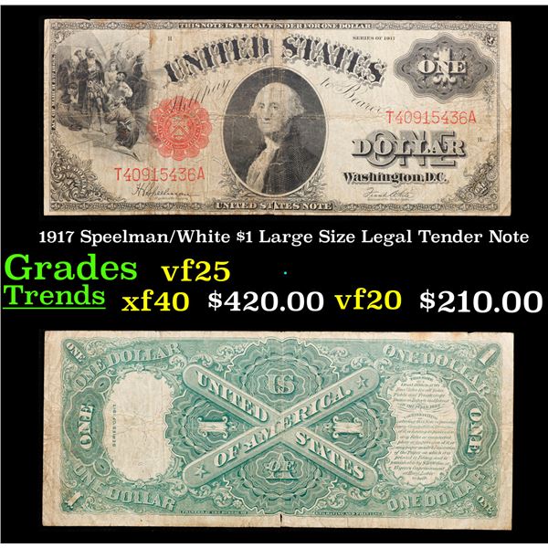 1917 $1 Large Size Legal Tender Note Grades vf+ Signatures Speelman/White