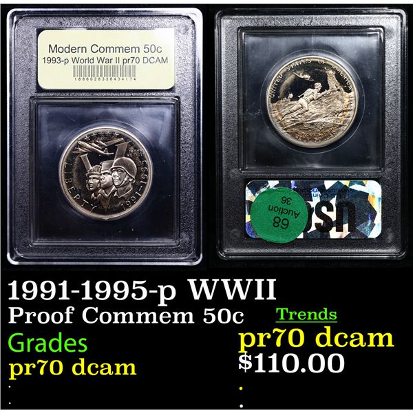 Proof 1991-1995-p WWII Modern Commem Half Dollar 50c Graded GEM++ Proof Deep Cameo By USCG