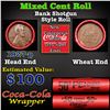 Image 1 : Mixed small cents 1c orig shotgun roll, 1927-p Lincoln Cent, Wheat Cent other end, Coca Cola Wrapper