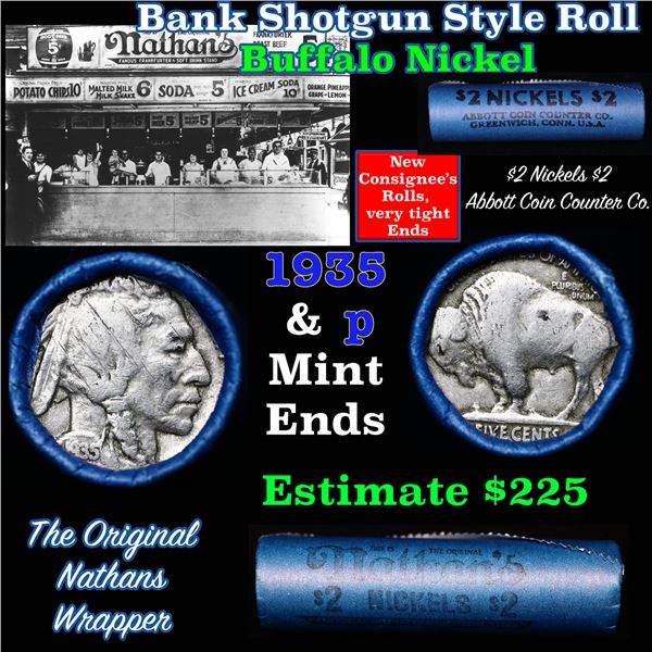 Buffalo Nickel Shotgun Roll in Old Bank Style 'Nathans' Wrapper 1935 & p Mint Ends