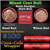 Image 1 : Mixed small cents 1c orig shotgun roll, 1919-s Lincoln Cent, Wheat Cent other end, Coca Cola Wrapper