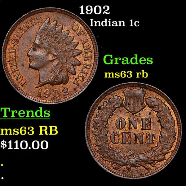 1902 Indian Cent 1c Grades Select Unc RB