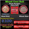 Image 1 : Mixed small cents 1c orig shotgun roll, 1920-p Lincoln Cent, Wheat Cent other end, Coca Cola Wrapper