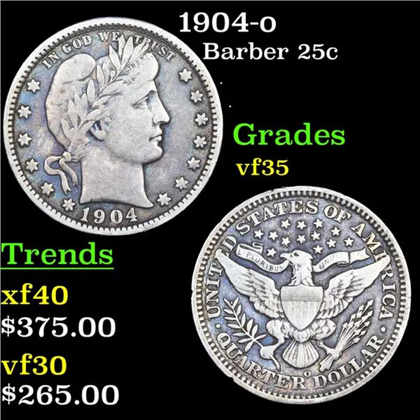 1904-p Barber Quarter 25c Grades vf++