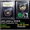 Image 1 : 1991-1995-p WWII Modern Commem Half Dollar 50c Graded ms70, Perfection By USCG