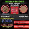 Image 1 : Mixed small cents 1c orig shotgun roll, 1928-d Lincoln Cent, Wheat Cent other end, Coca Cola Wrapper