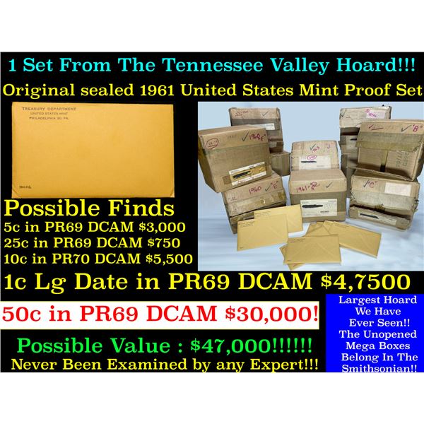 ***Auction Highlight*** Original Sealed 1961 United States Mint Proof Set Tennessee Valley Hoard Gra