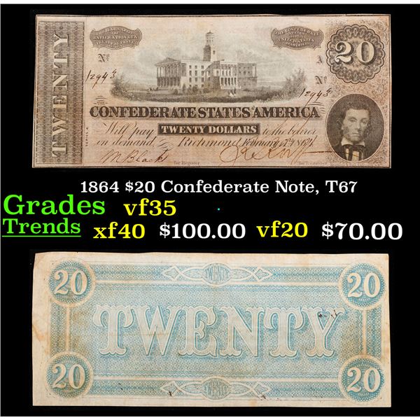 1864 $20 Confederate Note, T67 Grades vf++