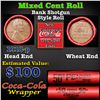 Image 1 : Mixed small cents 1c orig shotgun roll, 1918-p Lincoln Cent, Wheat Cent other end, Coca Cola Wrapper