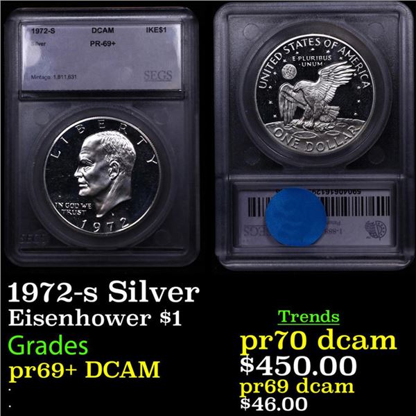 Proof 1972-s Silver Eisenhower Dollar $1 Grades GEM++ Proof Deep Cameo