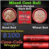 Image 1 : Mixed small cents 1c orig shotgun roll, 1937-p Lincoln Cent, Wheat Cent other end, Coca Cola Wrapper