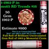 Image 1 : BU Shotgun Lincoln 1c roll, 1962-p 50 pcs Steel-Strong Wrapper 50c