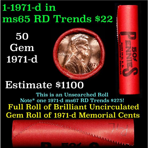BU Shotgun Lincoln 1c roll, 1971-d 50 pcs Steel-Strong Wrapper 50c