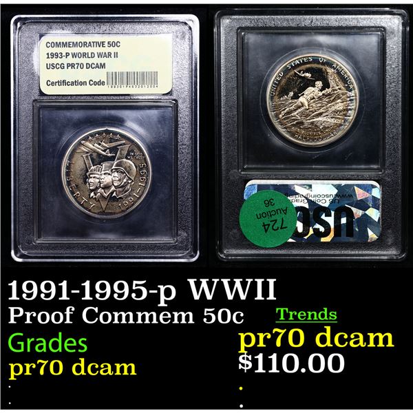 Proof 1991-1995-p WWII Modern Commem Half Dollar 50c Graded GEM++ Proof Deep Cameo By USCG