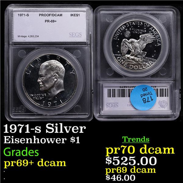 Proof 1971-s Silver Eisenhower Dollar $1 Grades GEM++ Proof Deep Cameo