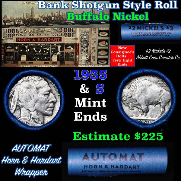 Buffalo Nickel Shotgun Roll in Old Bank Style ' Abbott Coin Counter' Wrapper 1935 & s Mint Ends