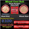 Image 1 : Mixed small cents 1c orig shotgun roll, 1916 Lincoln Cent, Wheat Cent other end, Coca Cola Wrapper