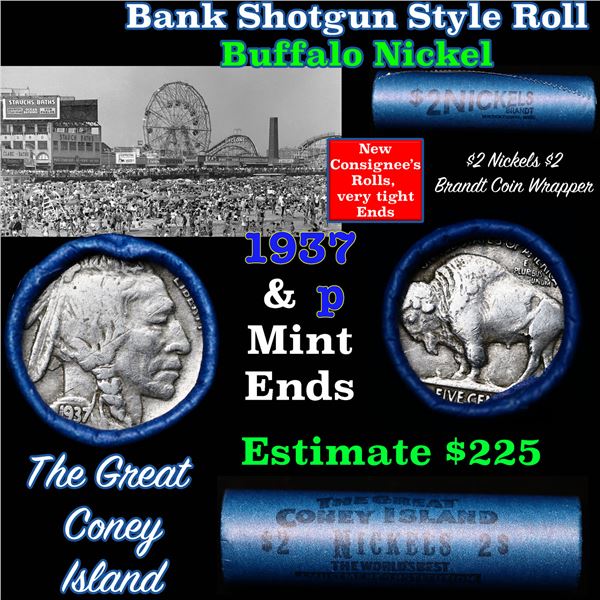 Buffalo Nickel Shotgun Roll in Old Bank Style 'The Great Coney Island' Wrapper 1937 & p Mint Ends