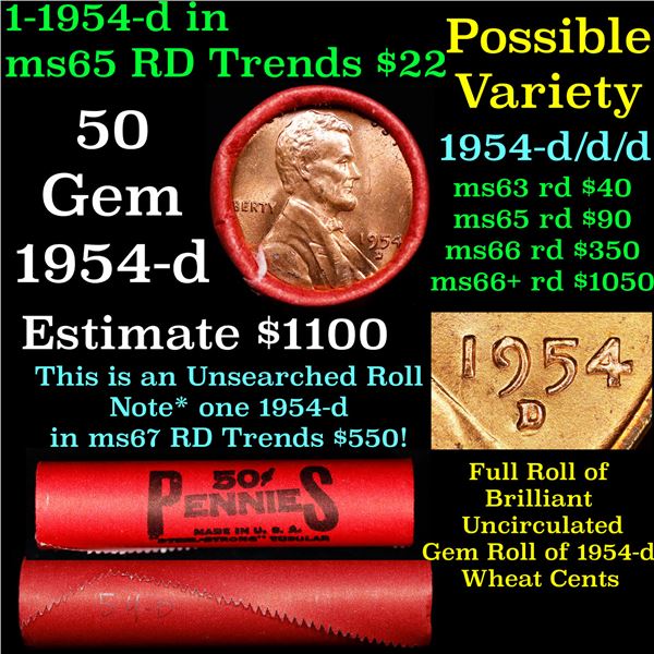 BU Shotgun Lincoln 1c roll, 1954-p 50 pcs Steel-Strong Wrapper 50c